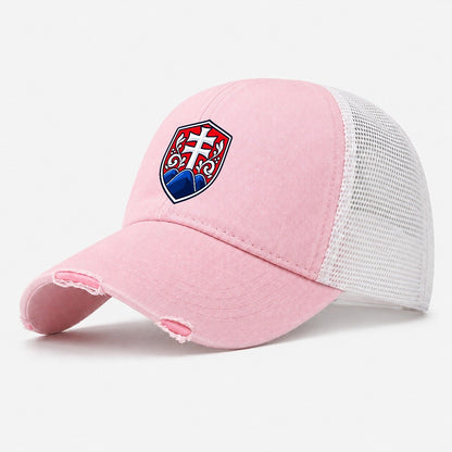 Slovakia Minimal Emblem Country Logos Washed Trucker Hat – Light Pink