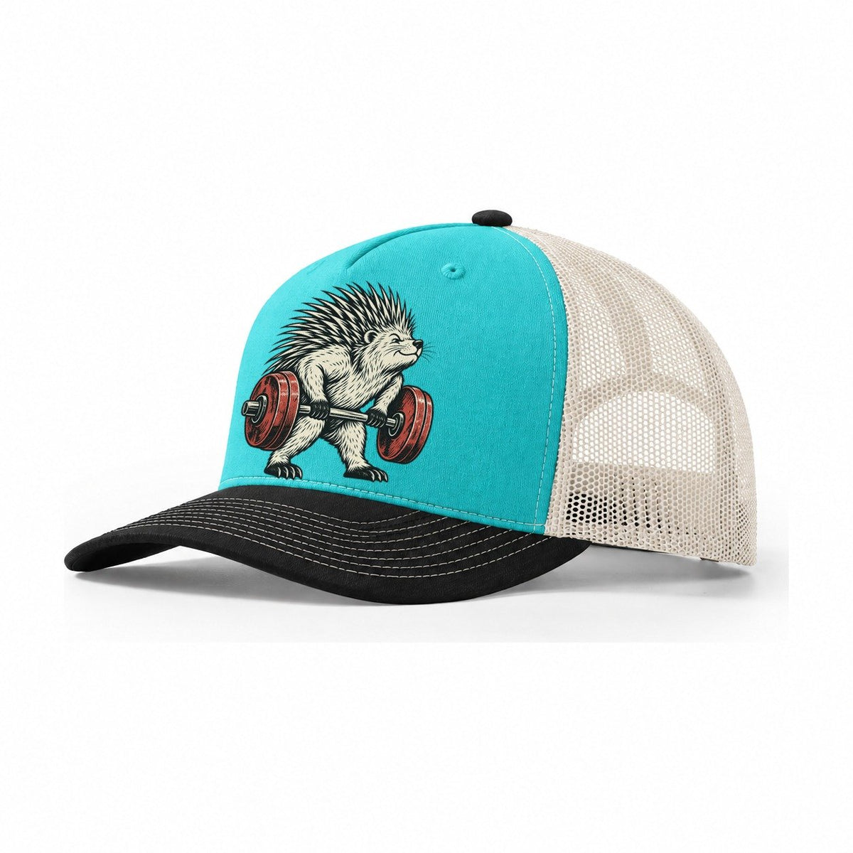 Porcupine Quill Rows Animal Lifters Trucker Hat – Aqua Black White