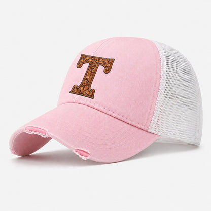 Tooled Leather T Monogram Washed Trucker Hat – Light Pink