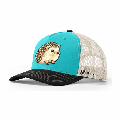 Hedgehog Side Glance Small Pet Logos Trucker Hat – Aqua Black White
