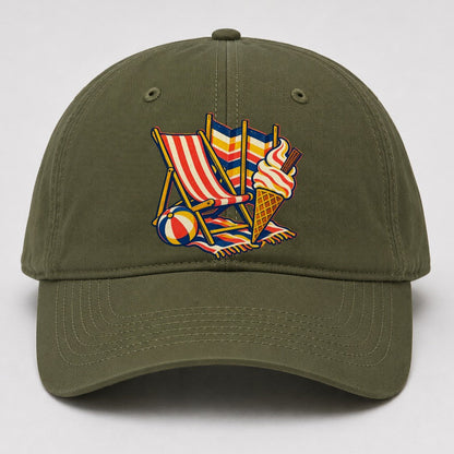British Seaside Deckchair Windbreak And Ice Cream Uk Culture Heritage Baseball Cap – Army Green