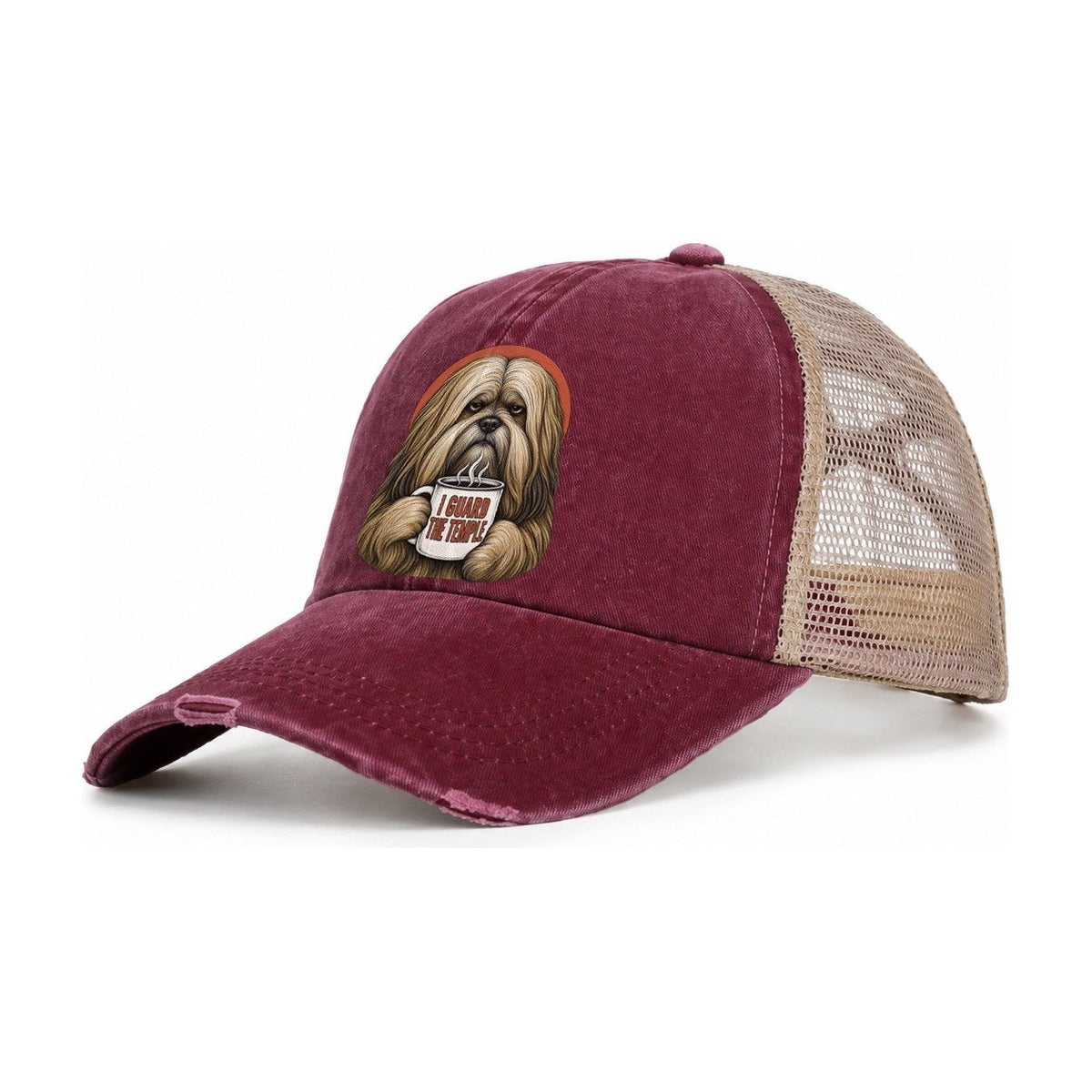 Lhasa Apso Mug Truths Dog Mug Truths Women's Ponytail Trucker Hat – Burgundy Khaki
