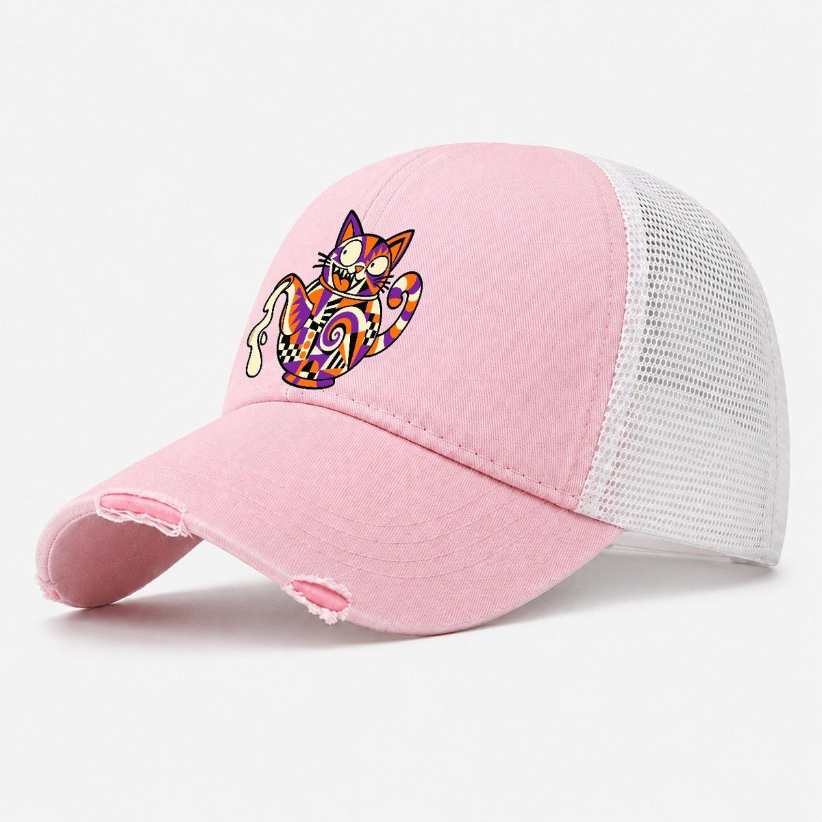 Cat Head Teapot Crazy Styles Washed Trucker Hat – Light Pink