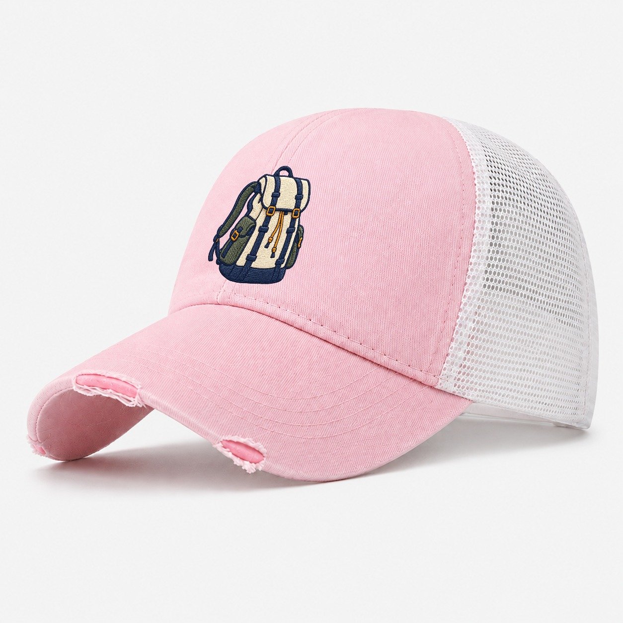 Hiking Backpack Tiny Solo Marks Washed Trucker Hat – Light Pink