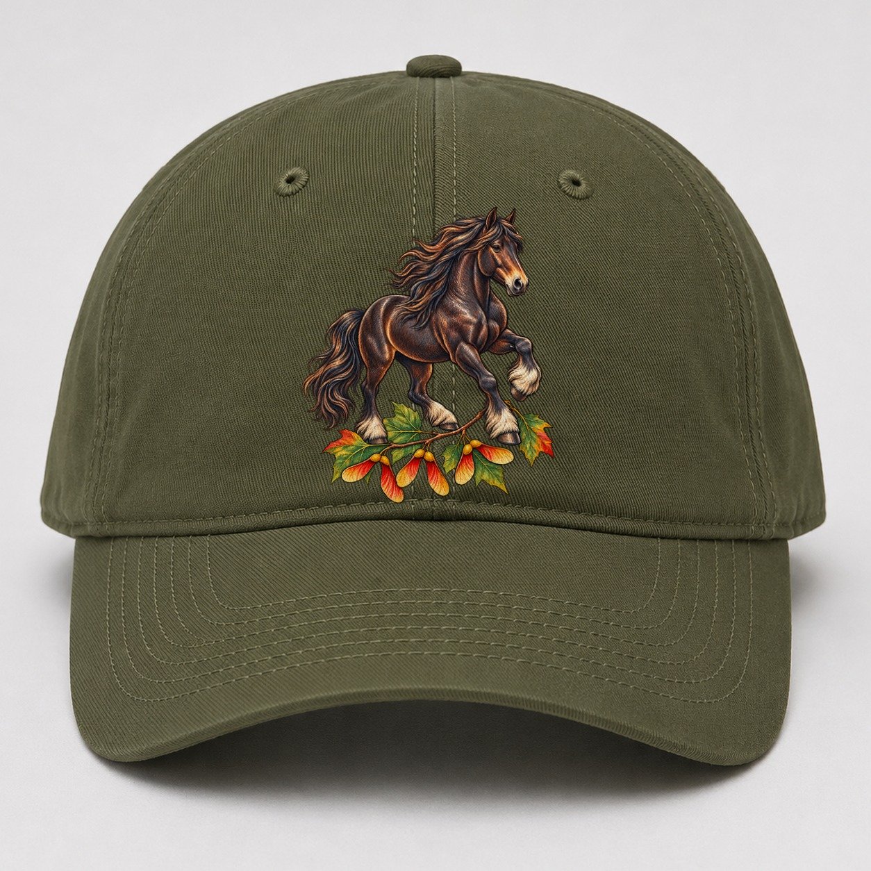 Canadian Horse And Sugar Maple Samaras Canada Cultural Icons Baseball Cap – Army Green