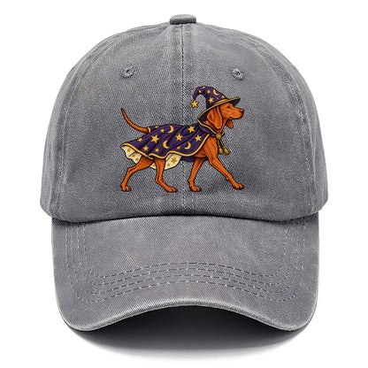 One Vizsla In Halloween Costume Wizard Costume With A Starry Robe And Pointed Hat Halloween Dog Parade Classic Cap – Urban Haze