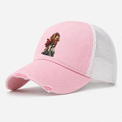 Caped Superhero Spaniel Washed Trucker Hat – Light Pink