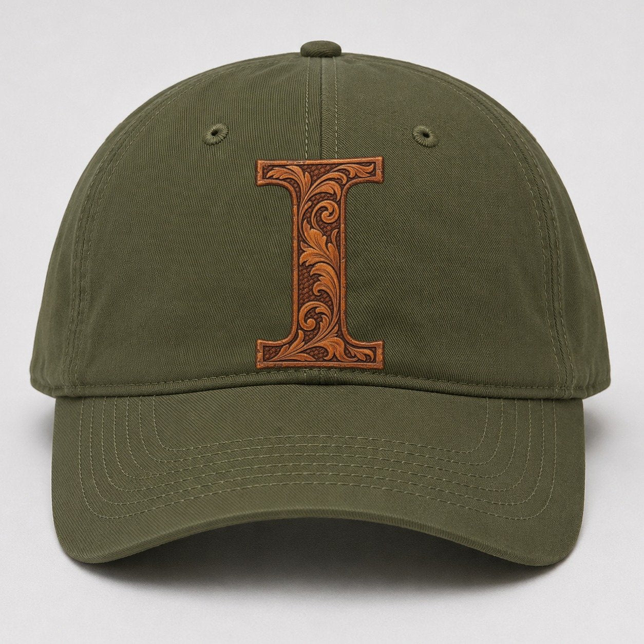 Tooled Leather I Monogram Baseball Cap – Army Green