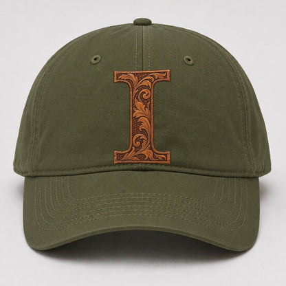 Tooled Leather I Monogram Baseball Cap – Army Green