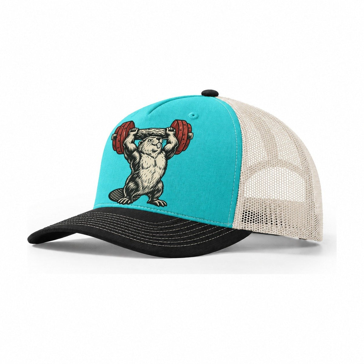 Beaver Log Press Animal Lifters Trucker Hat – Aqua Black White