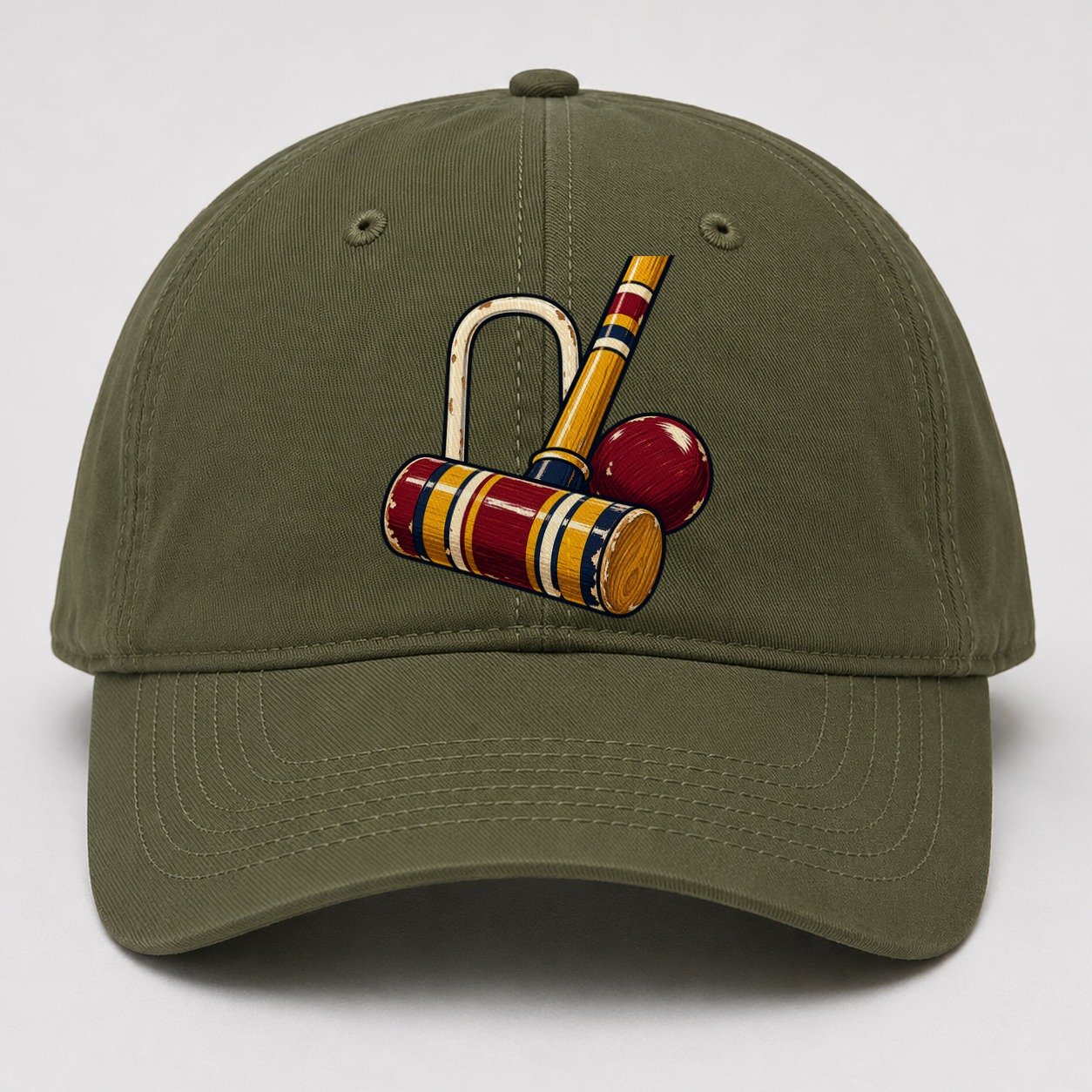 Croquet Mallet Hoop And Burgundy Ball Uk Culture Heritage Baseball Cap – Army Green