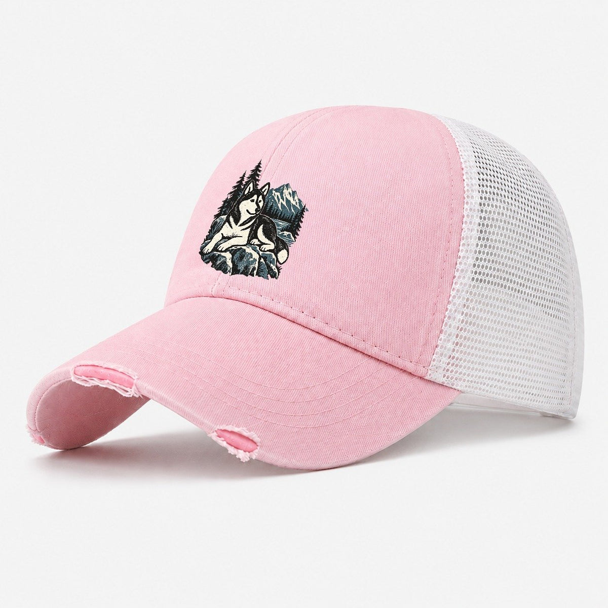 Husky Mountain Lake Washed Trucker Hat – Light Pink