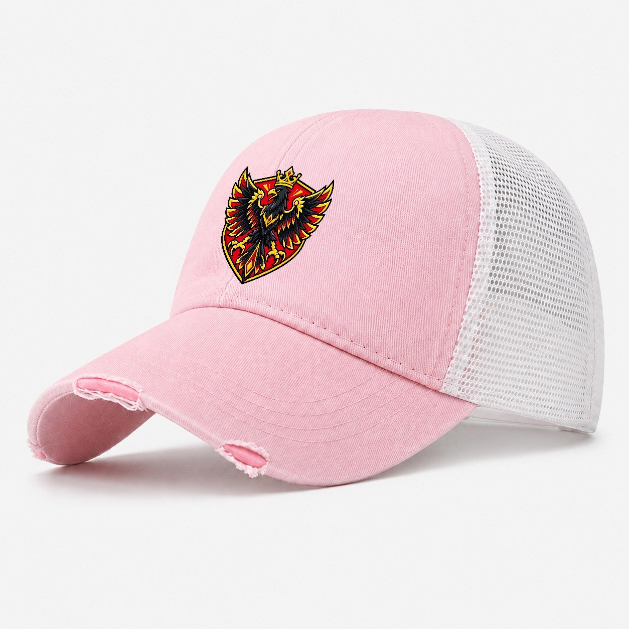 Germany Minimal Emblem Country Logos Washed Trucker Hat – Light Pink