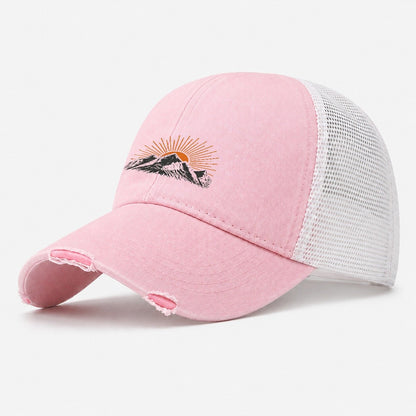 Retro Sunburst Peaks Washed Trucker Hat – Light Pink