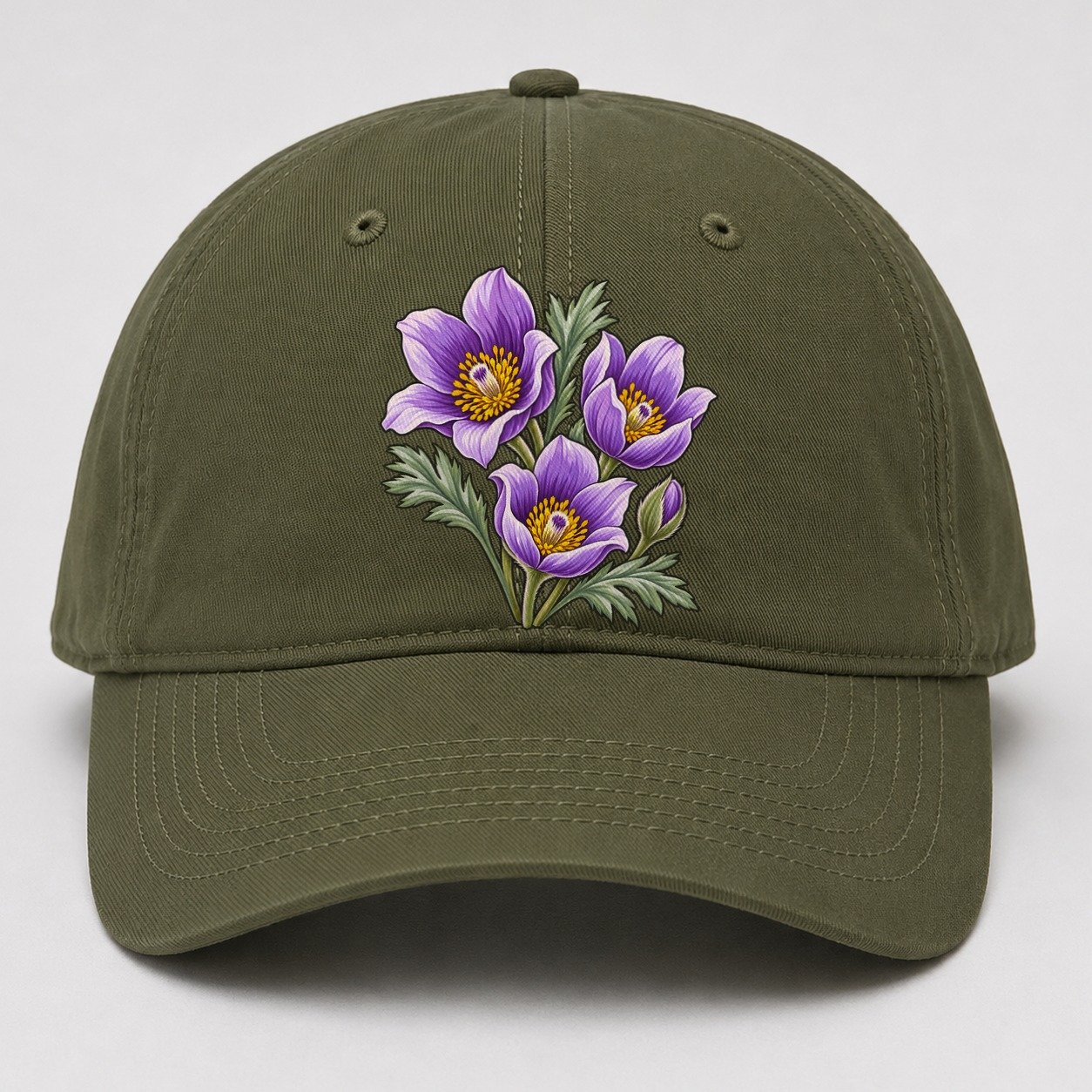 Manitoba Prairie Crocus Cluster Canada Cultural Icons Baseball Cap – Army Green