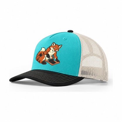 Fox Ink Roller Sundown Familiars Trucker Hat – Aqua Black White