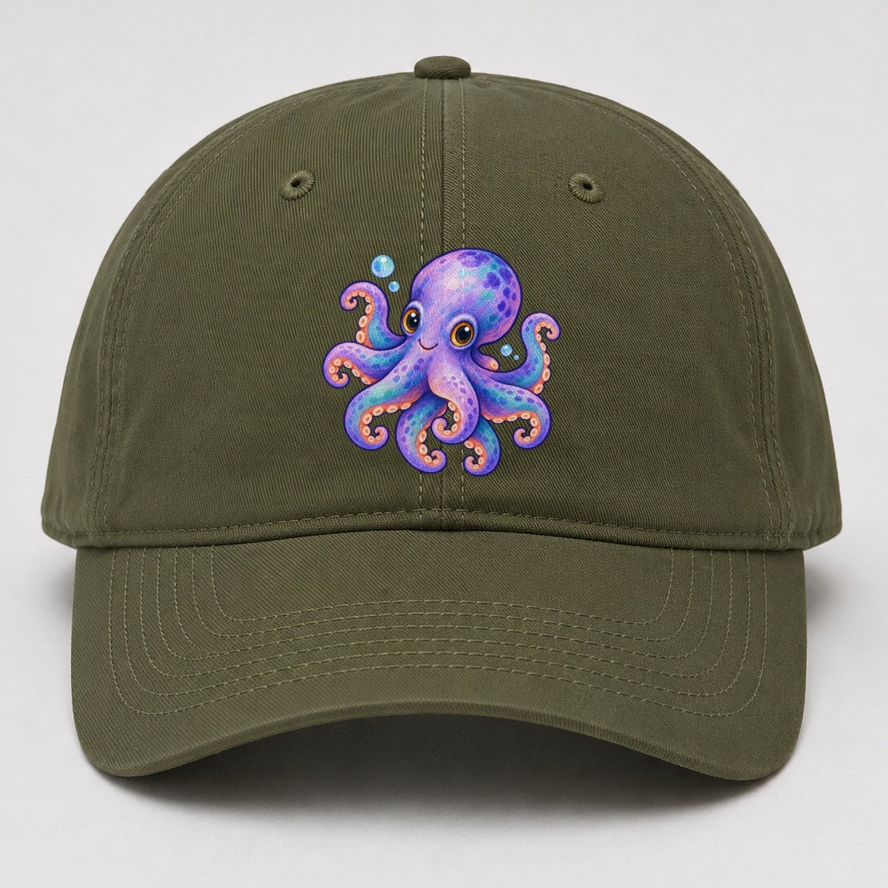 Octopus Playful Pinwheel Sea Sprite Baseball Cap – Army Green