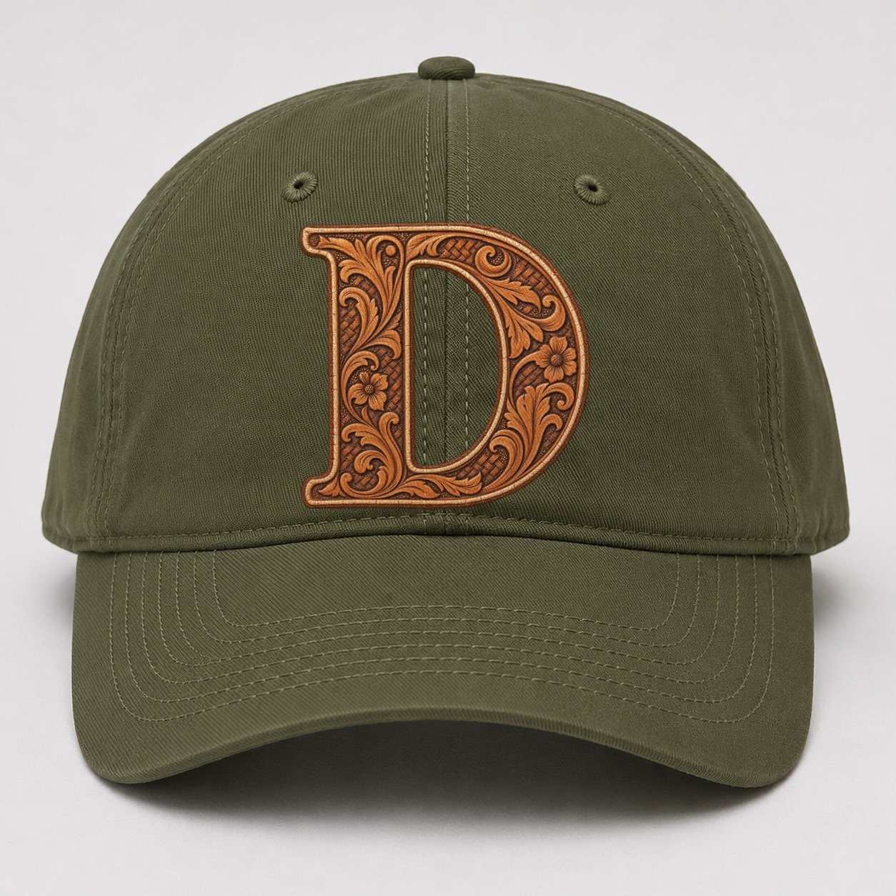 Tooled Leather D Monogram Baseball Cap – Army Green
