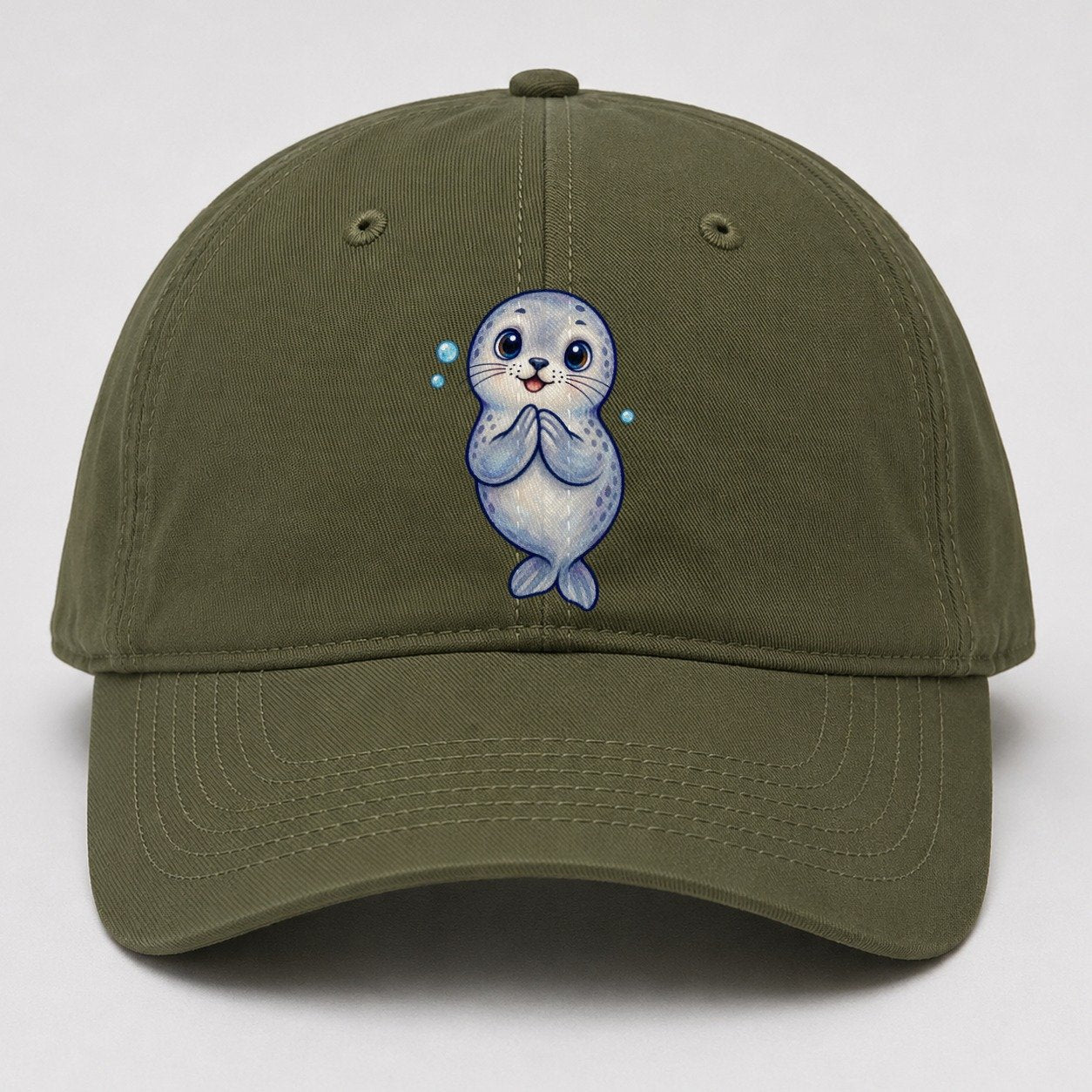 Seal Front Clap Sea Sprite Baseball Cap – Army Green