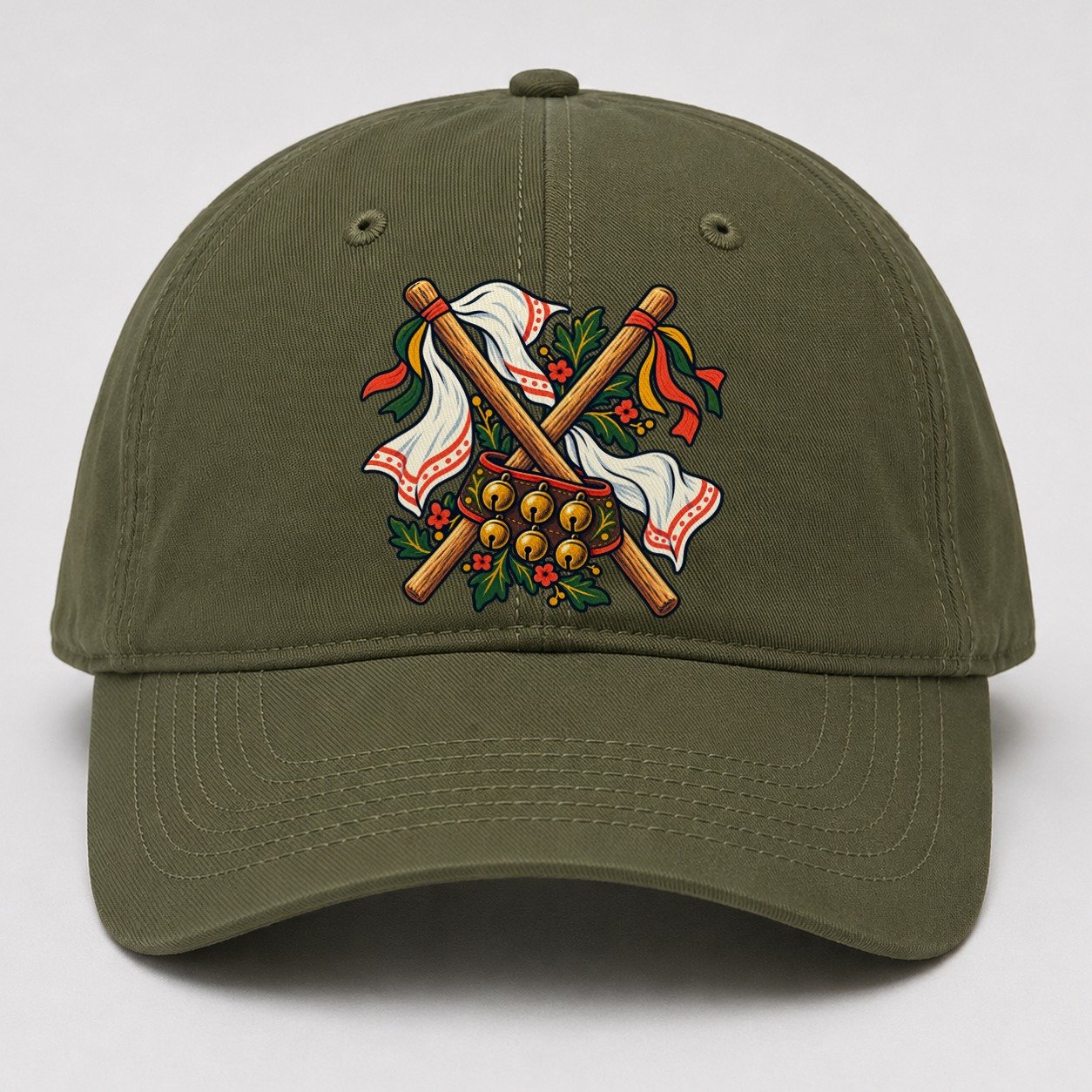 Morris Dance Bells Sticks And Handkerchiefs Uk Culture Heritage Baseball Cap – Army Green