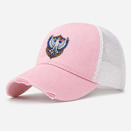 Iceland Heraldic Crest Country Logos Washed Trucker Hat – Light Pink