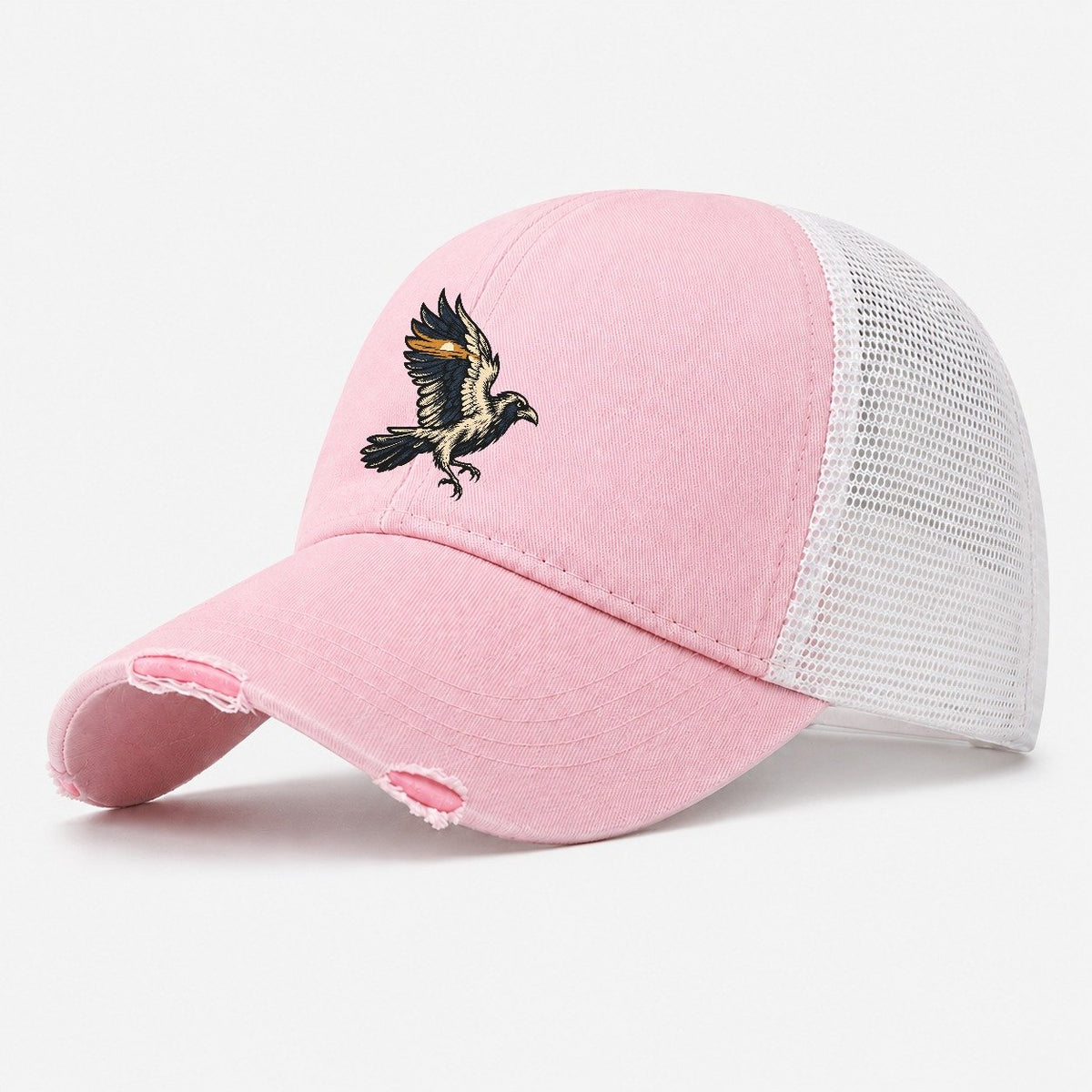 Raven Horizon Wing Sundown Familiars Washed Trucker Hat – Light Pink