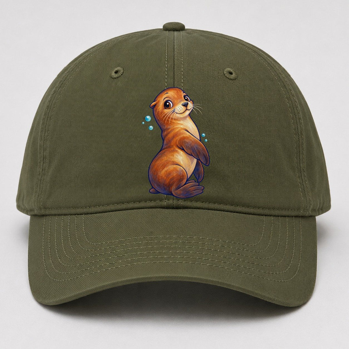 Sea Lion Upright Twist Sea Sprite Baseball Cap – Army Green