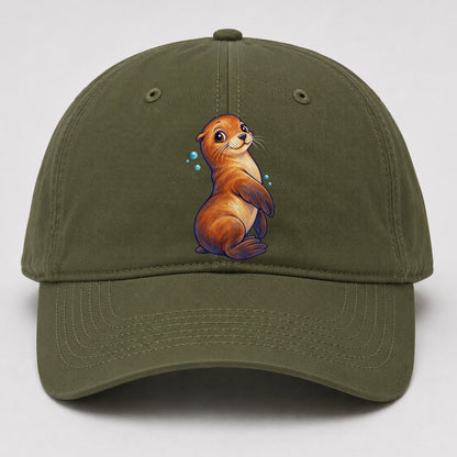 Sea Lion Upright Twist Sea Sprite Baseball Cap – Army Green