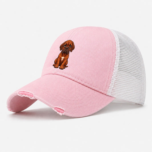 Dogue De Bordeaux Sitting Sweetheart Washed Trucker Hat – Light Pink