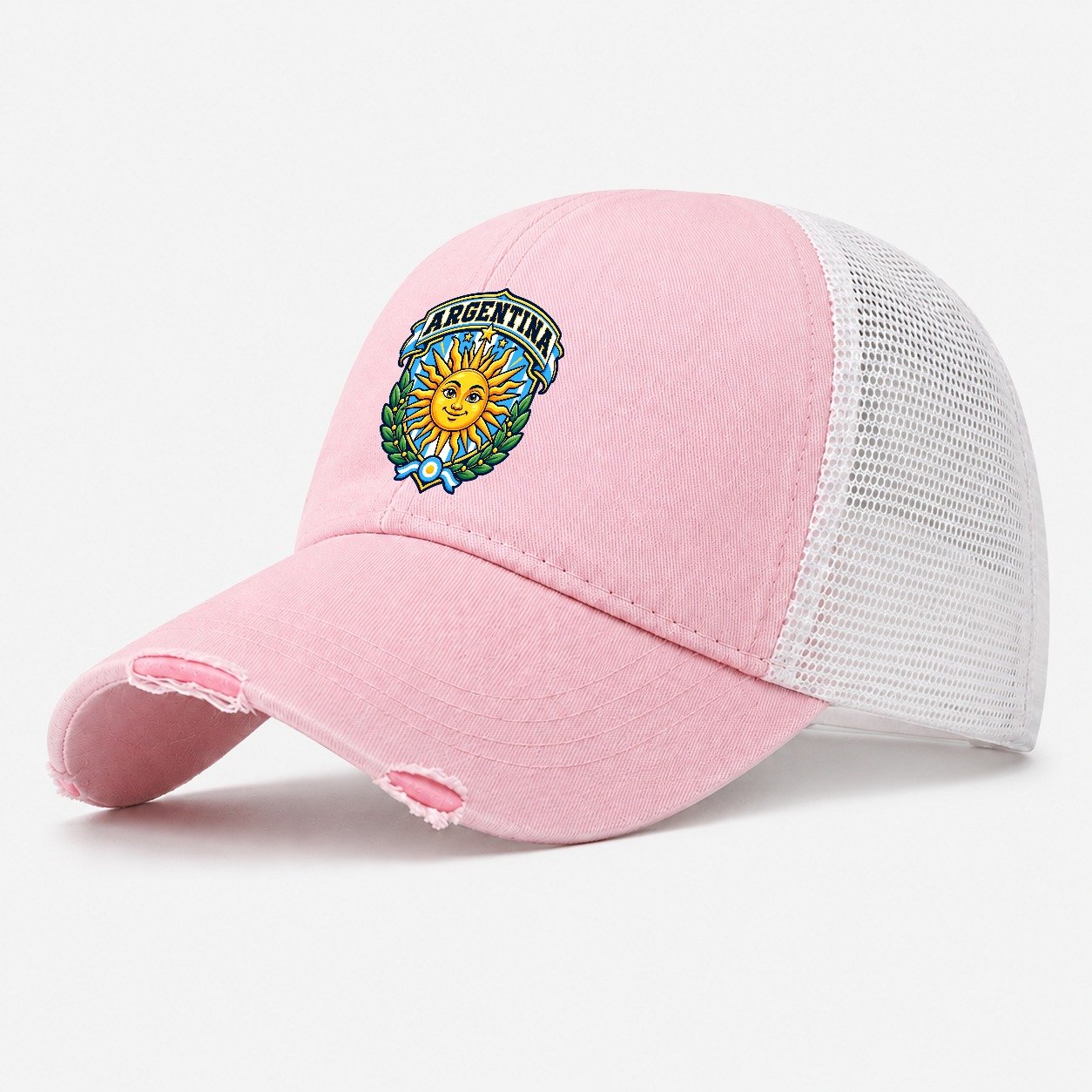 Argentina Retro Badge Country Logos Washed Trucker Hat – Light Pink