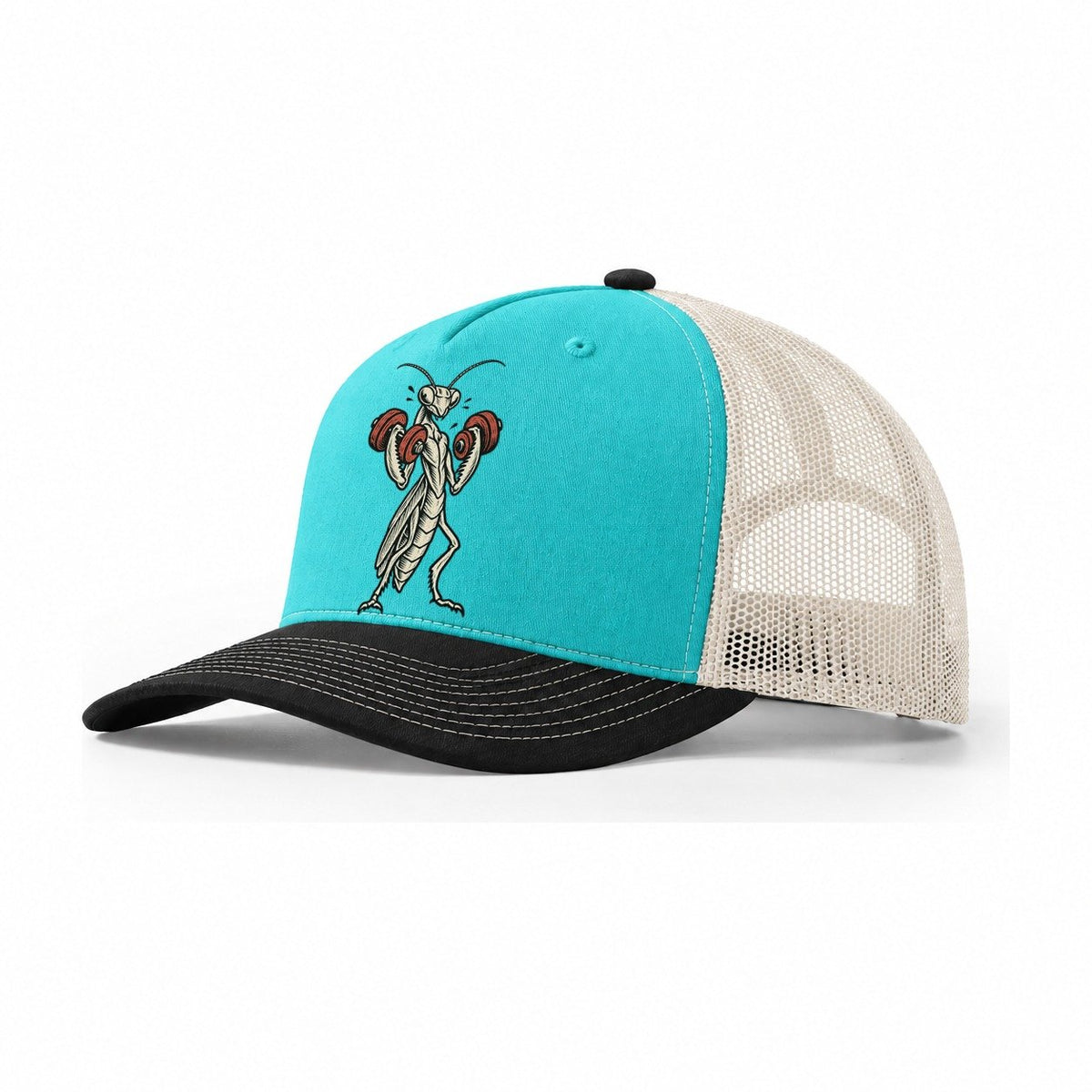 Mantis Double Curl Animal Lifters Trucker Hat – Aqua Black White