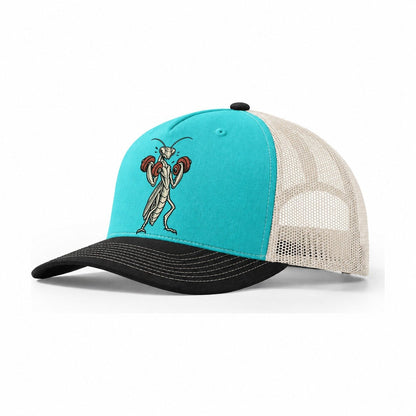 Mantis Double Curl Animal Lifters Trucker Hat – Aqua Black White