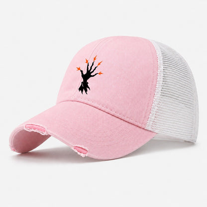 Spellcasting Hand With Sparks Witch Magic Washed Trucker Hat – Light Pink