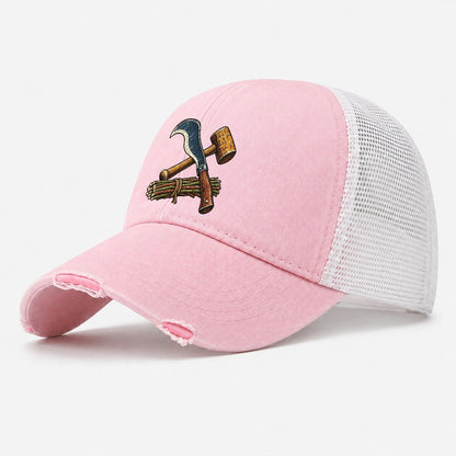 Hedgelayer Billhook Mallet And Hazel Rods Uk Culture Heritage Washed Trucker Hat – Light Pink