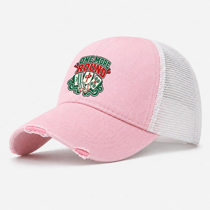 One More Round Mahjong Game Night Washed Trucker Hat – Light Pink