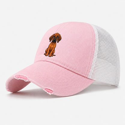 Rhodesian Ridgeback Sitting Sweetheart Washed Trucker Hat – Light Pink