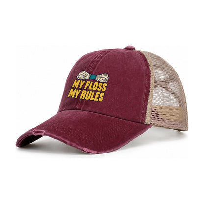 My Floss My Rules Women's Ponytail Trucker Hat – Burgundy Khaki