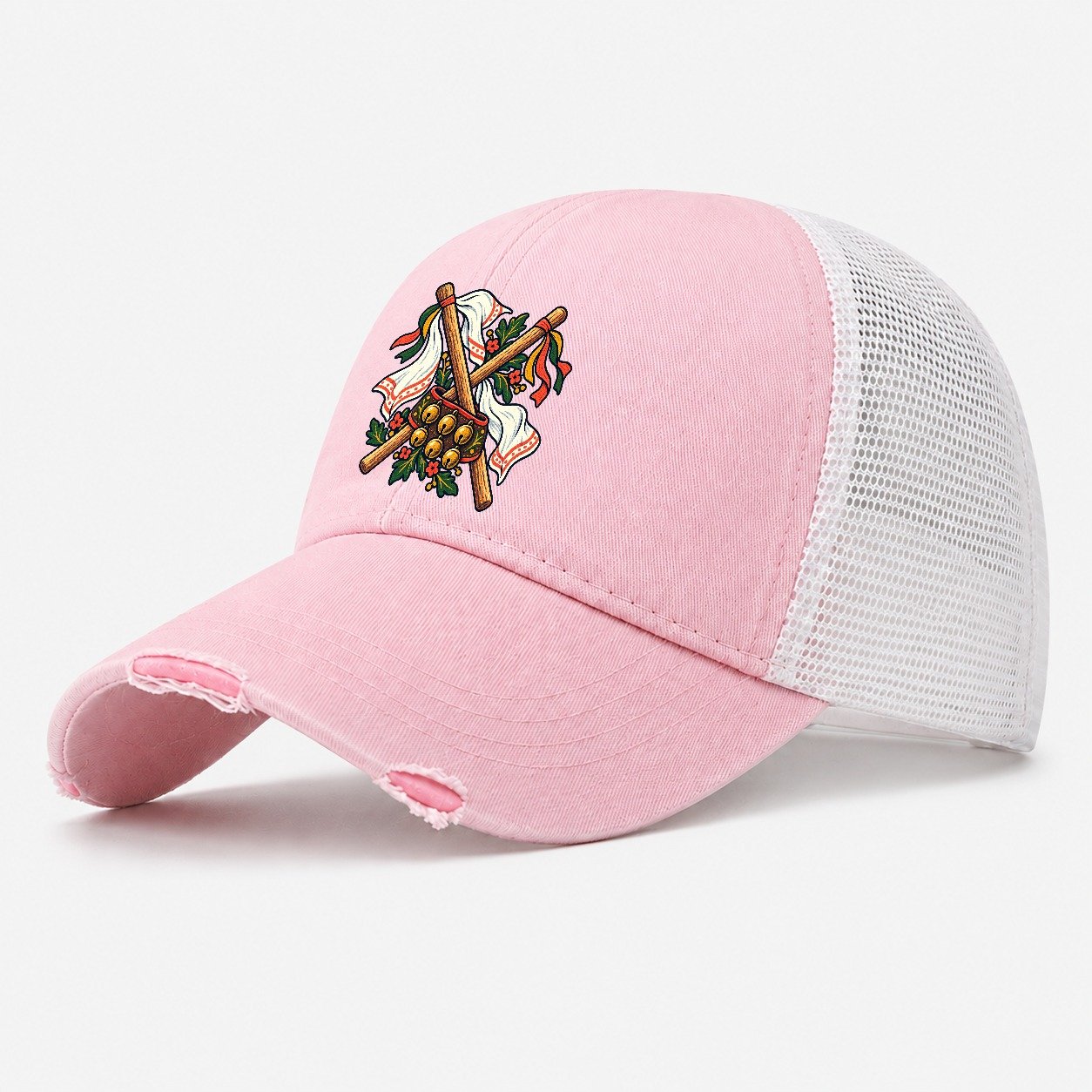 Morris Dance Bells Sticks And Handkerchiefs Uk Culture Heritage Washed Trucker Hat – Light Pink