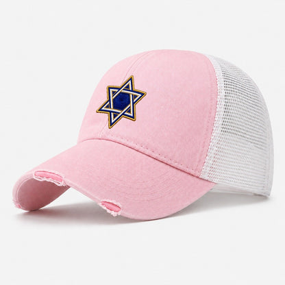 Star Of David Embroidered Patch Judaism Heritage Washed Trucker Hat – Light Pink