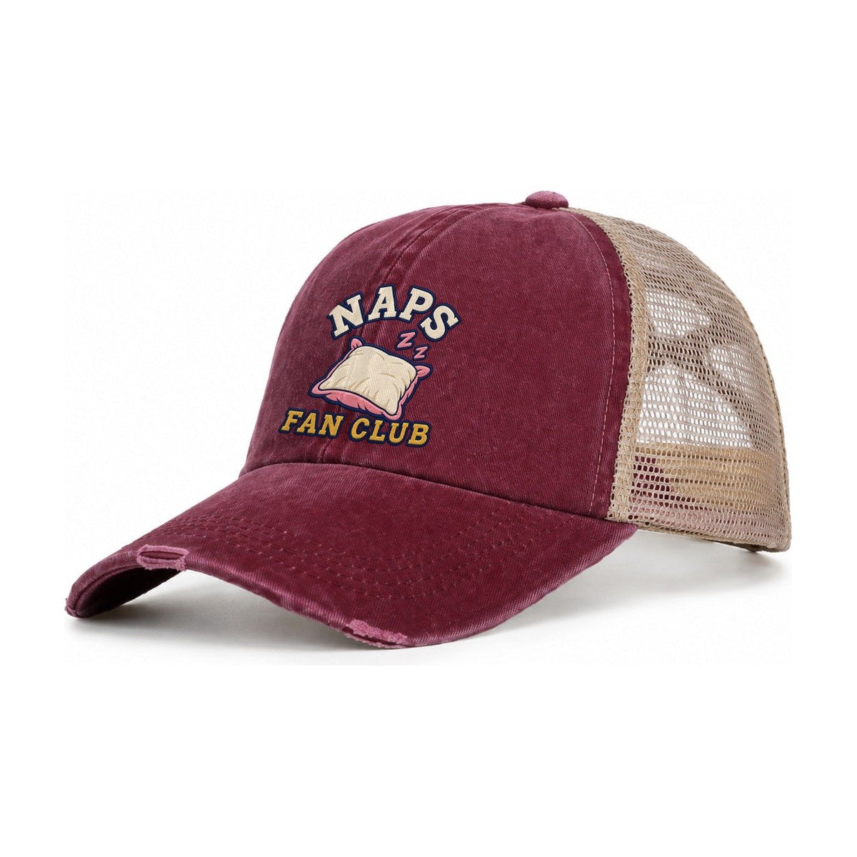 Naps Fan Club Women's Ponytail Trucker Hat – Burgundy Khaki