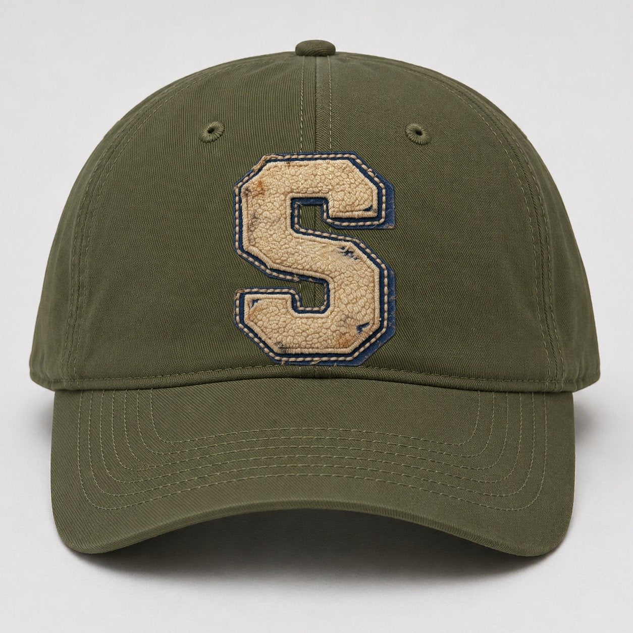 Varsity Chenille S Monogram Baseball Cap – Army Green