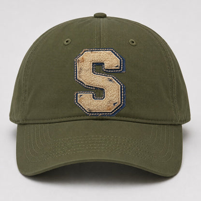 Varsity Chenille S Monogram Baseball Cap – Army Green