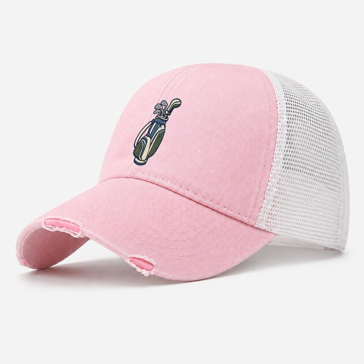 Golf Bag Tiny Solo Marks Washed Trucker Hat – Light Pink