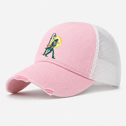 Man in Hat by Lamppost Washed Trucker Hat – Light Pink