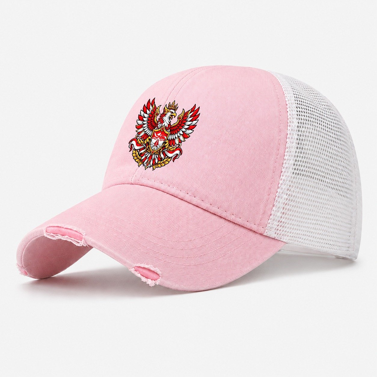 Indonesia Heraldic Crest Country Logos Washed Trucker Hat – Light Pink