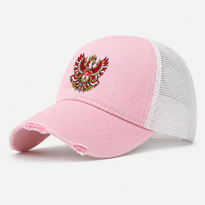 Indonesia Heraldic Crest Country Logos Washed Trucker Hat – Light Pink