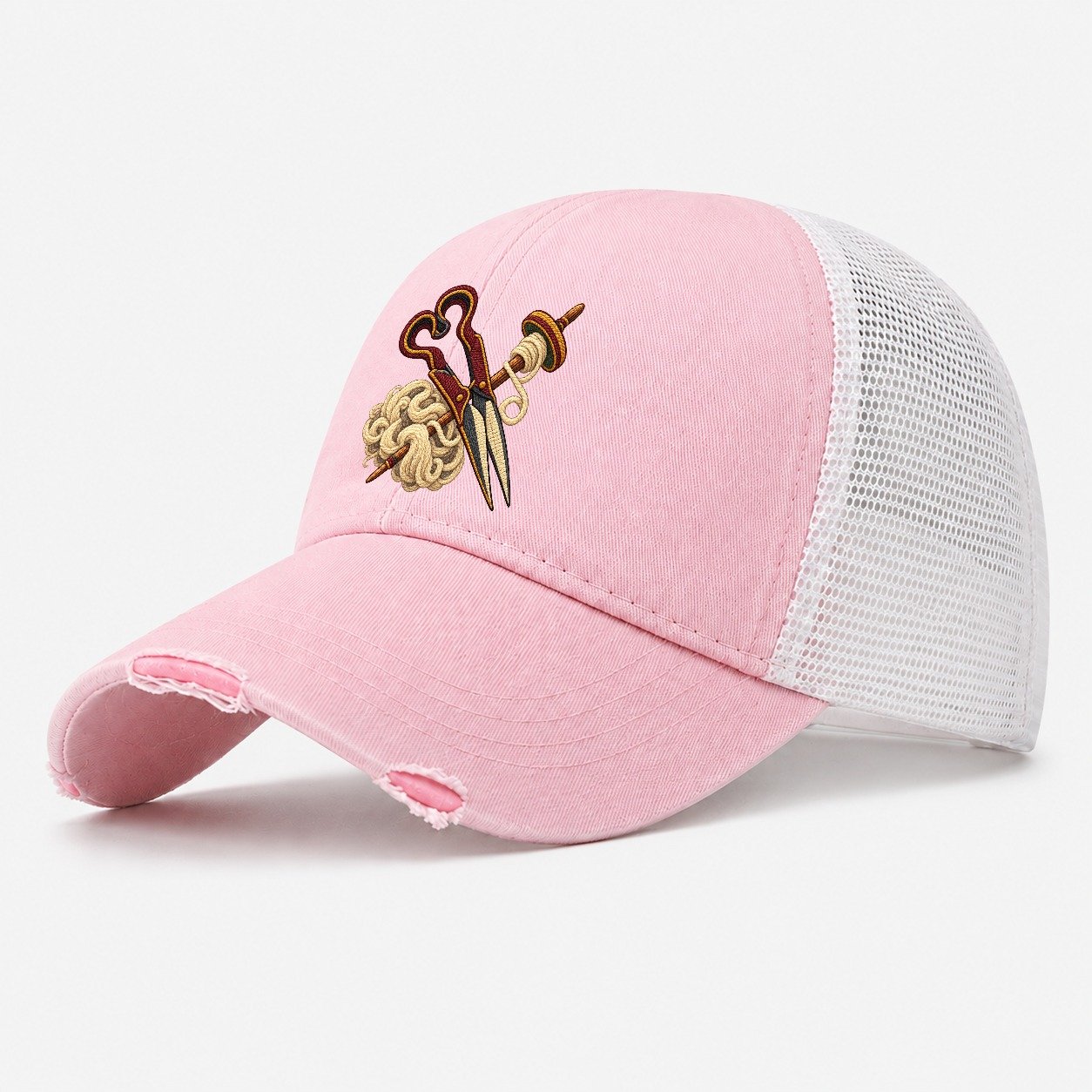 Welsh Wool Shears Spindle And Fleece Uk Culture Heritage Washed Trucker Hat – Light Pink