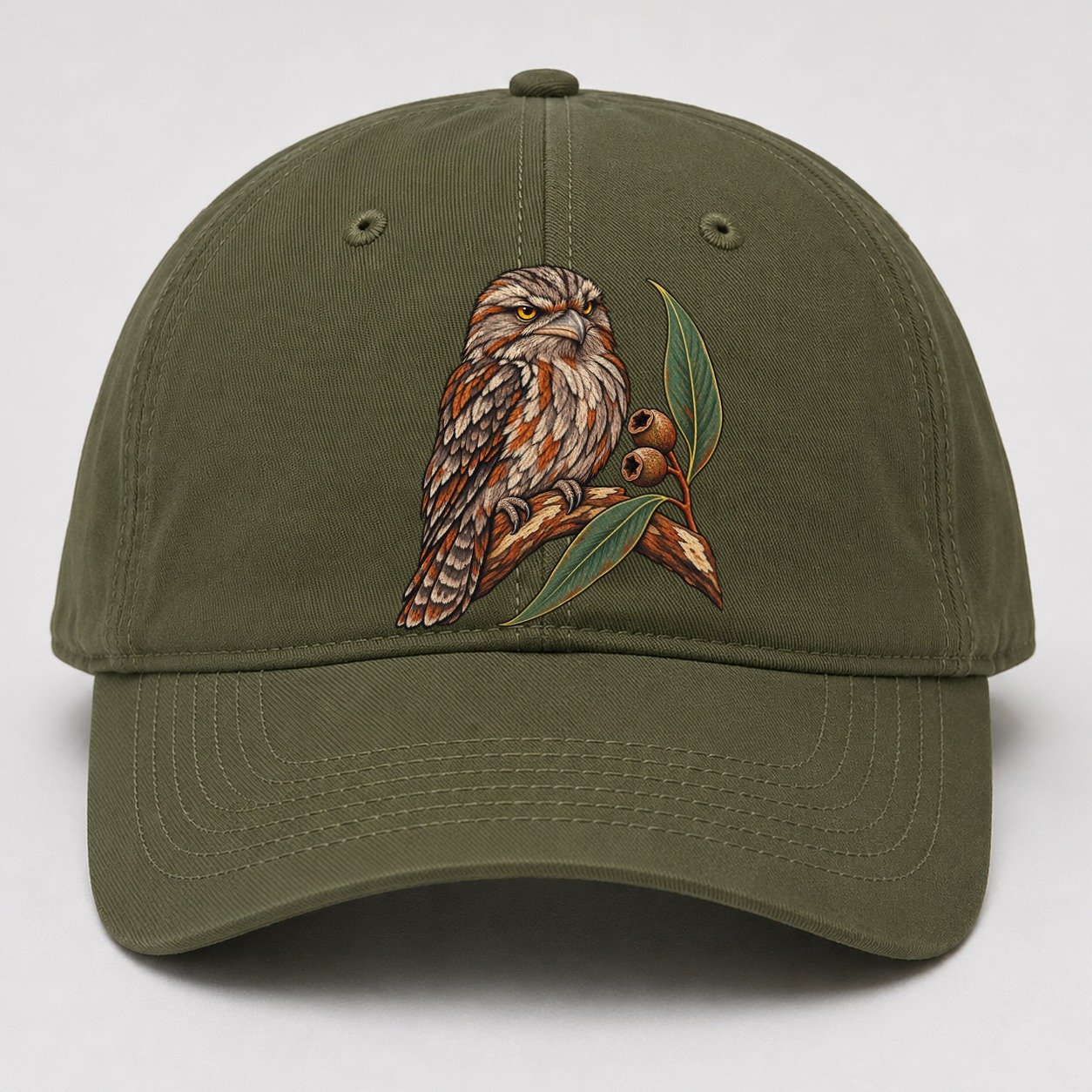 Tawny Frogmouth And Gum Nuts Australia Cultural Icons Baseball Cap – Army Green