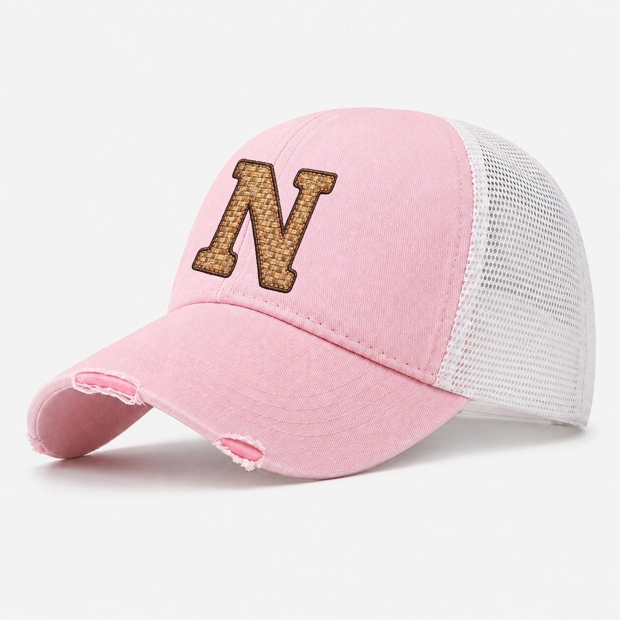 Woven Tweed N Monogram Washed Trucker Hat – Light Pink