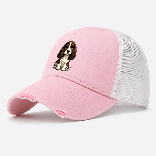 English Springer Spaniel Sitting Sweetheart Washed Trucker Hat – Light Pink